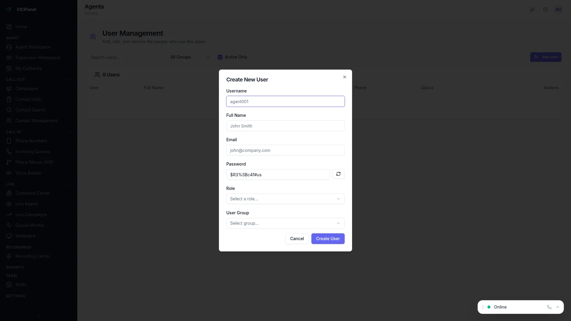 Admin → Users → Invite form