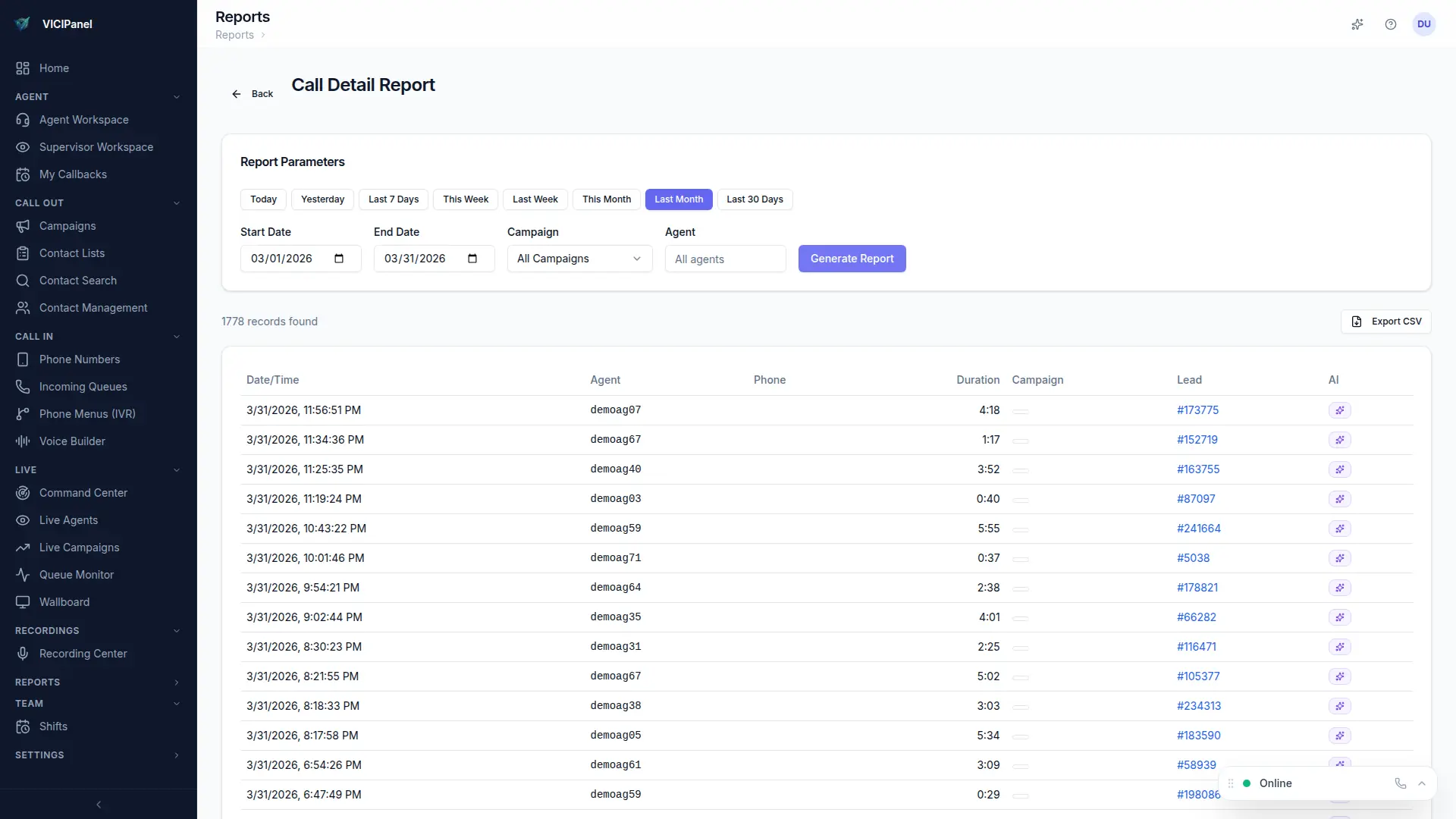 VICIPanel view — status NA