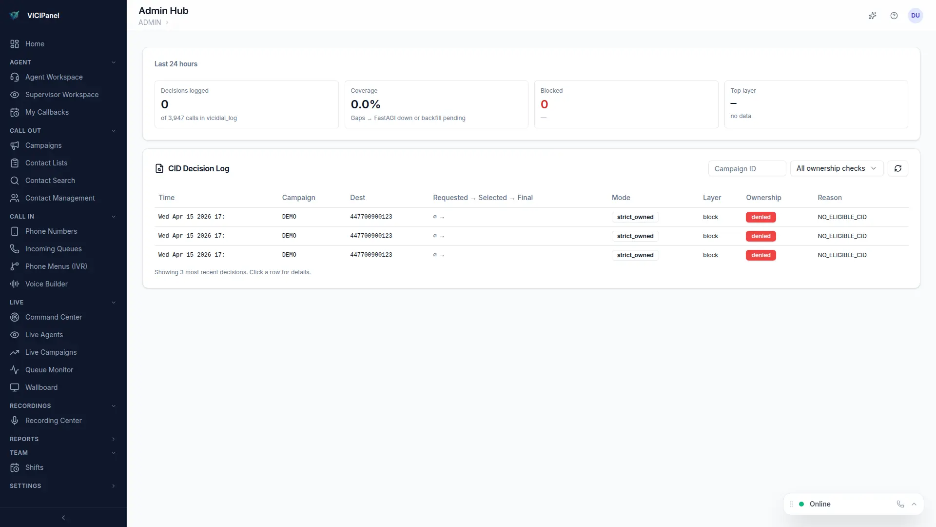 CID decision trace, layer-by-layer breakdown for any call
