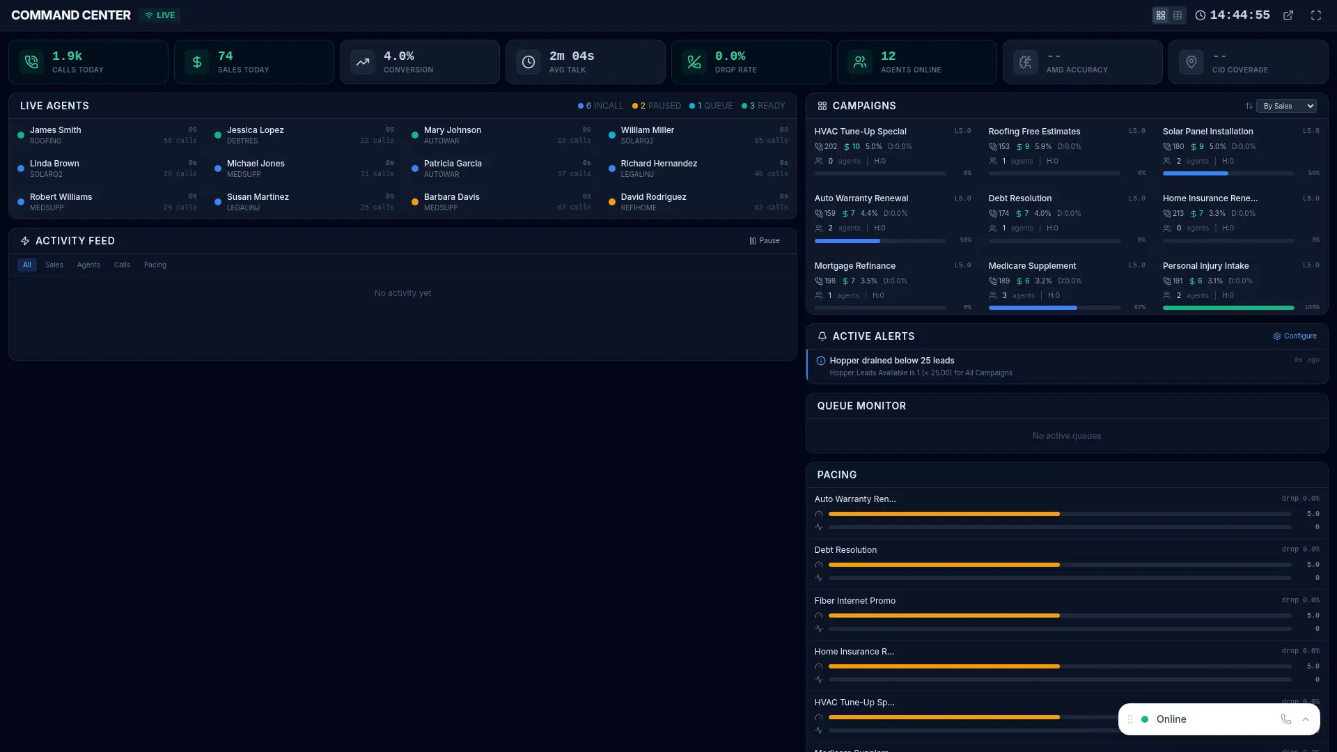 Command Center · real-time NOC dashboard