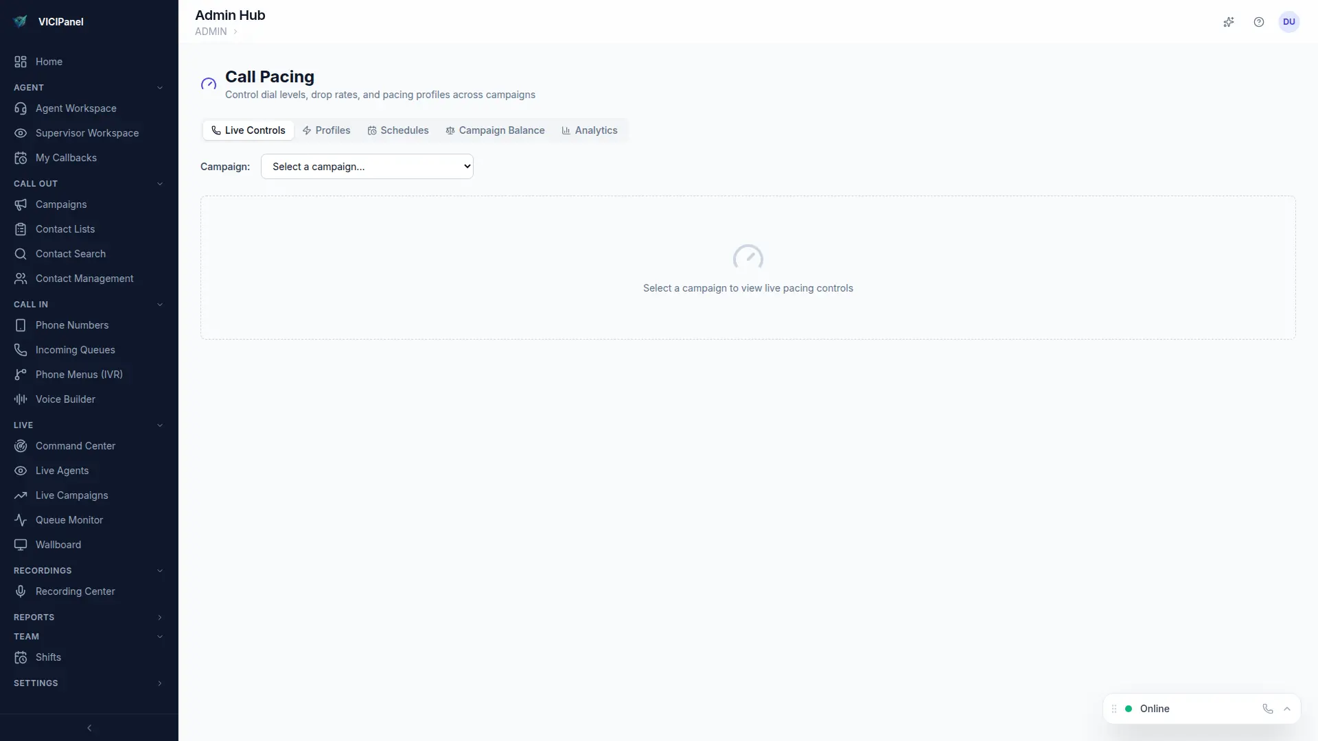 Pacing admin, profile editor with live drop-rate gauge