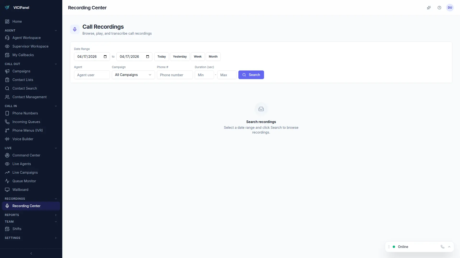 Recording storage, cloud sync status + retention policies